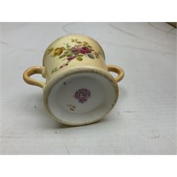 Royal Worcester miniature loving cup, Royal Doulton Wendy figure HN 2109, Lladro dish, two Giuseppe Armani figures, Staffordshire style figural vase, Crown Devon Fieldings blush ivory ewers and twin handled vases, Villeroy & Boch, Royal Doulton, Carlton Ware, Masons ironstone, other ceramics, teawares etc in four boxes