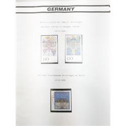 Mostly West German stamps, including stamps on covers, pairs and blocks, various postmarks, commemorative issues etc, housed in four ring binder folders