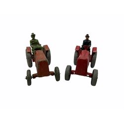 Lead figures - pre-war Charbens goat cart with girl; Timpo ploughman; Timpo cow; Salco Dray Carts; see-saw boat with boy and girl; two Charbens tractors; Taylor & Barrett governess cart; six Wendal figures etc