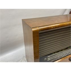 1955 Pye Fenman II valve radio in walnut veneered case, W58cm, together with a 1950s McMichael Type 854 valve radio with Bakelite knobs, W47cm H39cm D24cm, and 1957 Ekco Type A320 radio in dark walnut veneered case (3)