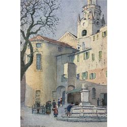Dudley Richardson (British 1862-1929): Piazza San Siro - Sanremo, watercolour signed and dated 1928, 33cm x 22cm