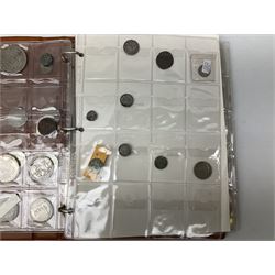 World coins and related items, including Maria Theresa restrike thaler, German silver five deutschmark coins, Sudan 20 piastres, Netherlands 1848 1/2 guilder, United States of America 1964 half dollar etc, small number of fantasy/replica coins etc, housed in a ring binder album 