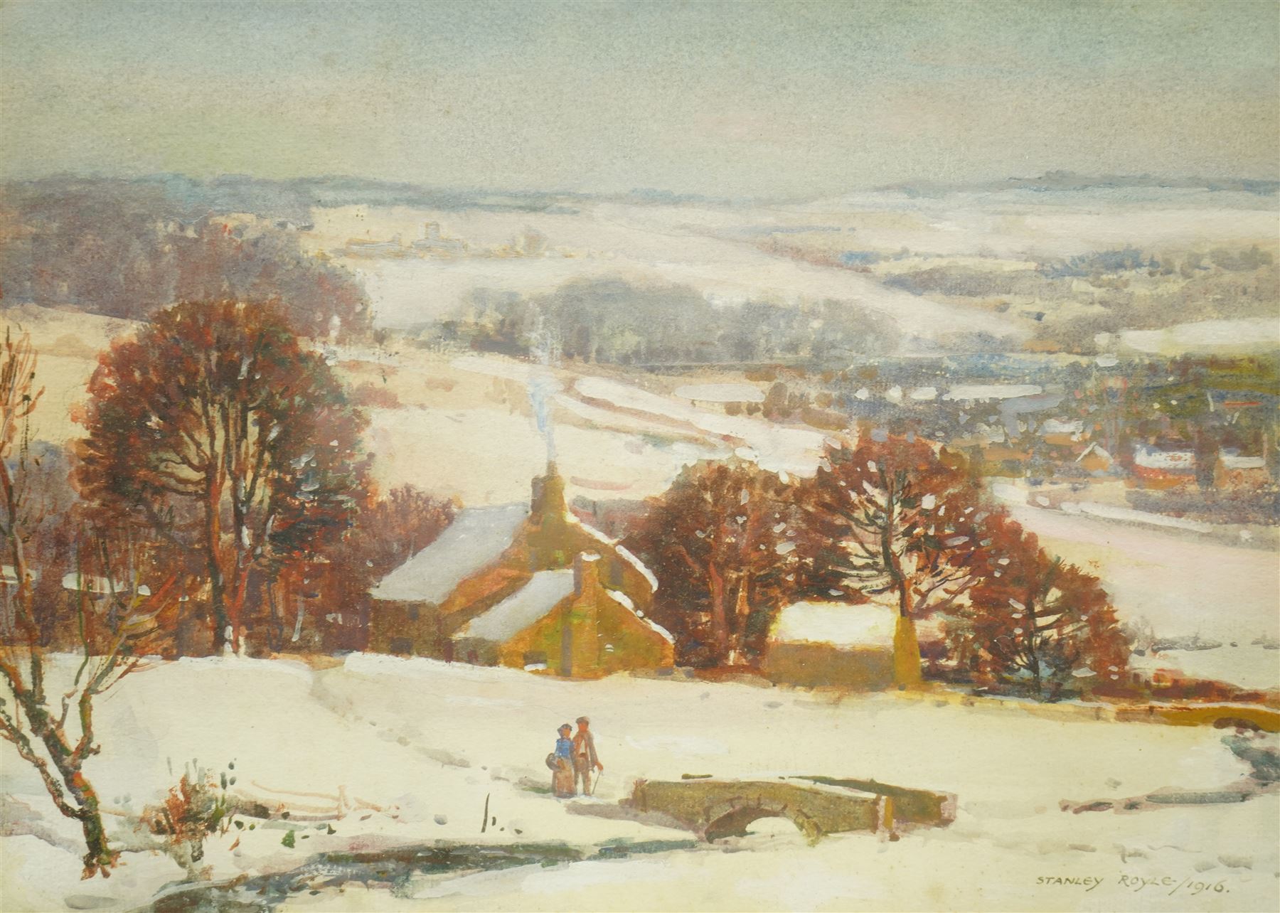 Stanley Royle (British 1888-1961): Winter in a Dales Landscape, watercolour signed and dated 1916, 27cm x 38cm
