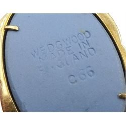 Wedgewood Jasperware jewellery including two 9ct gold brooches, silver brooch and pendant necklace and a 9ct gold cameo ring