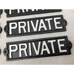 Six cast iron private signs, L21.5cm