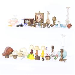 1930's dolls house accessories, including jugs, clocks, candlesticks etc   