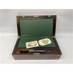 19th century brass bound rosewood writing slope, with vacant shaped plaque to the hinged cover, H14.5cm W45.5cm D25cm
