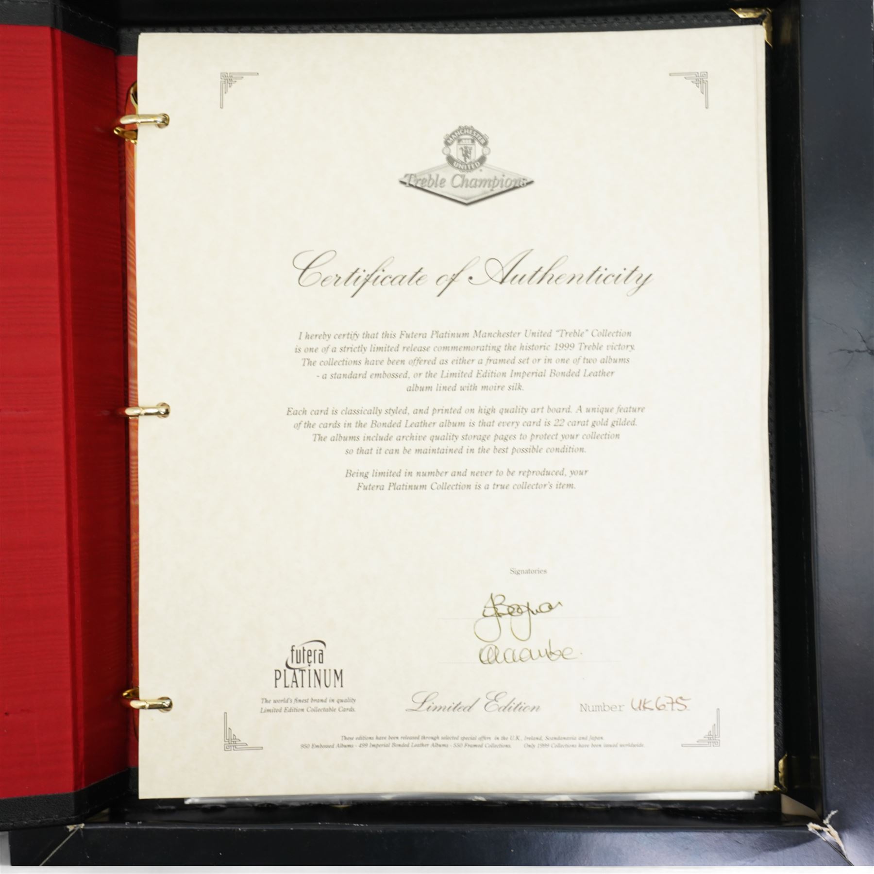 Two Futera Platinum Manchester United collections 'The Treble' 1999 and 'The Greatest'