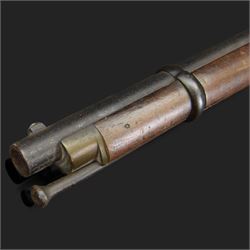 Two-Band short service musket, the L66cm barrel with sold out of service marks and indistinct marks, with ram rod beneath, the lock marked with crowned and Windsor 1855, overall L108cm
Sold as an exempt item under Section 58 (2) of the 1968 Firearms Act, to be held as a curiosity or ornament