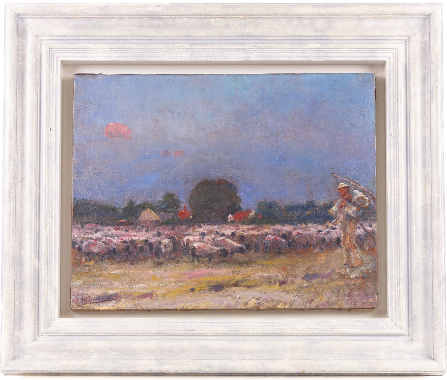 Harry Becker (British 1865-1928): Shepherd and his Flock, oil on canvas signed 35cm x 45cm 
Provenance: private collection, purchased Reeman Dansie 29th April 2025  Lot 1116; sold Reeman Dansie 4th August 2009 Lot 651
