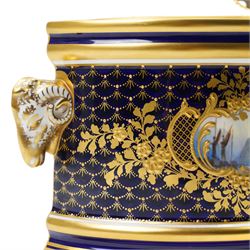 Lynton Porcelain Company demi-lune bough pot and cover, painted with naval scene, printed marks to base, W18cm 