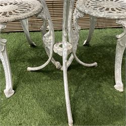 Cast aluminium white painted garden table and two chairs  - THIS LOT IS TO BE COLLECTED BY APPOINTMENT FROM DUGGLEBY STORAGE, GREAT HILL, EASTFIELD, SCARBOROUGH, YO11 3TX