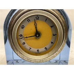 Art Deco blue lucite clock, the face stamped Foreign, with silvered and numerical dial, H8.5cm