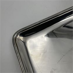 Small early 20th century silver tray, of rectangular form with reeded edge and twin reeded handles, hallmarked Asprey & Co Ltd, London 1914, including handles W26.5cm