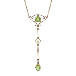 Edwardian gold peridot and seed pearl necklace, stamped 9ct