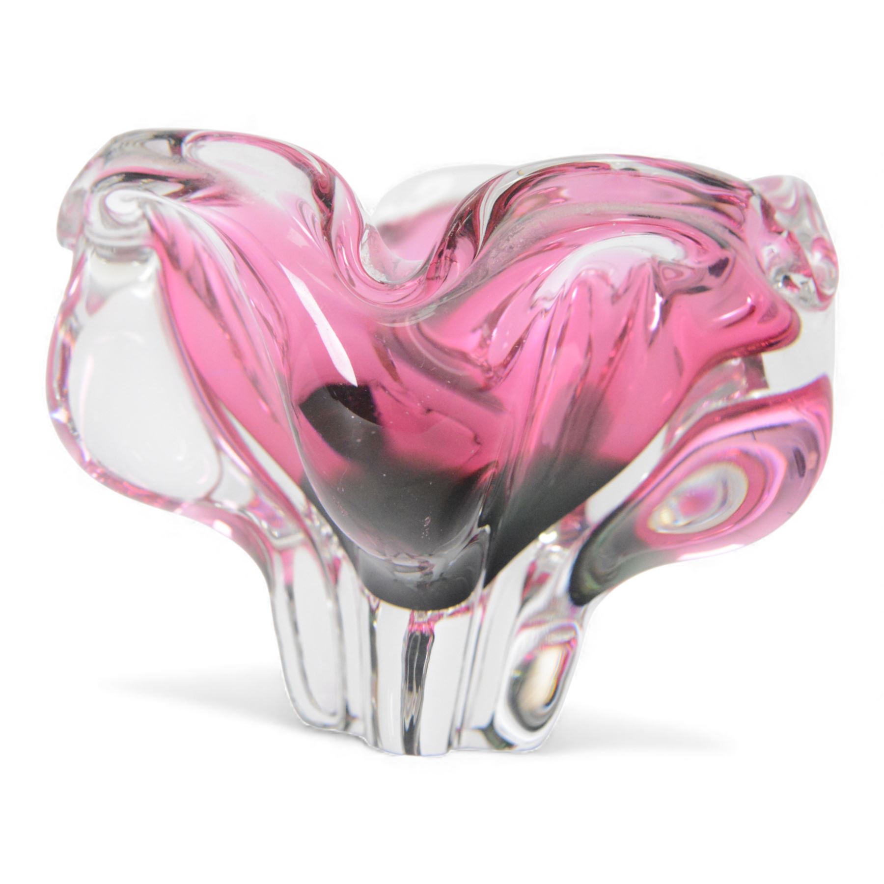 Collection of art glass, including star dish, flower example with bubble inclusions 