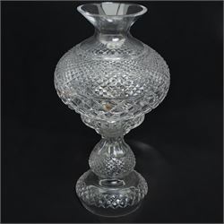 Waterford glass table lamp of baluster form with globe shade and hobnail cut decoration H48cm