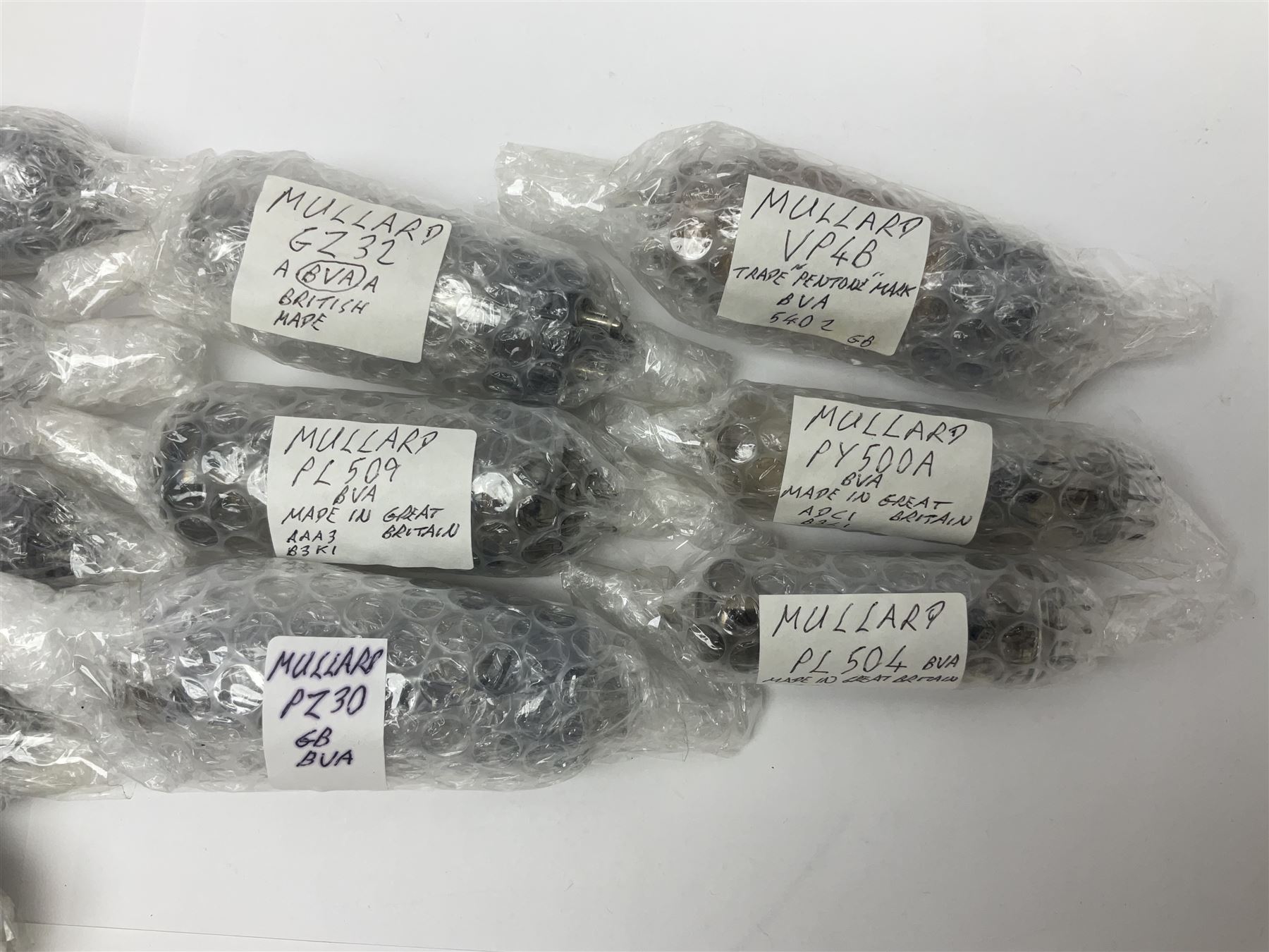 Collection of Mullard thermionic radio valves/vacuum tubes, including VP2, AZ31, PZ30, CY1, EL38 etc approximately 30 as per list, unboxed