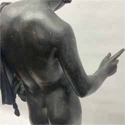 Bronzed classical nude male figure, upon a stepped circular base, H61cm 