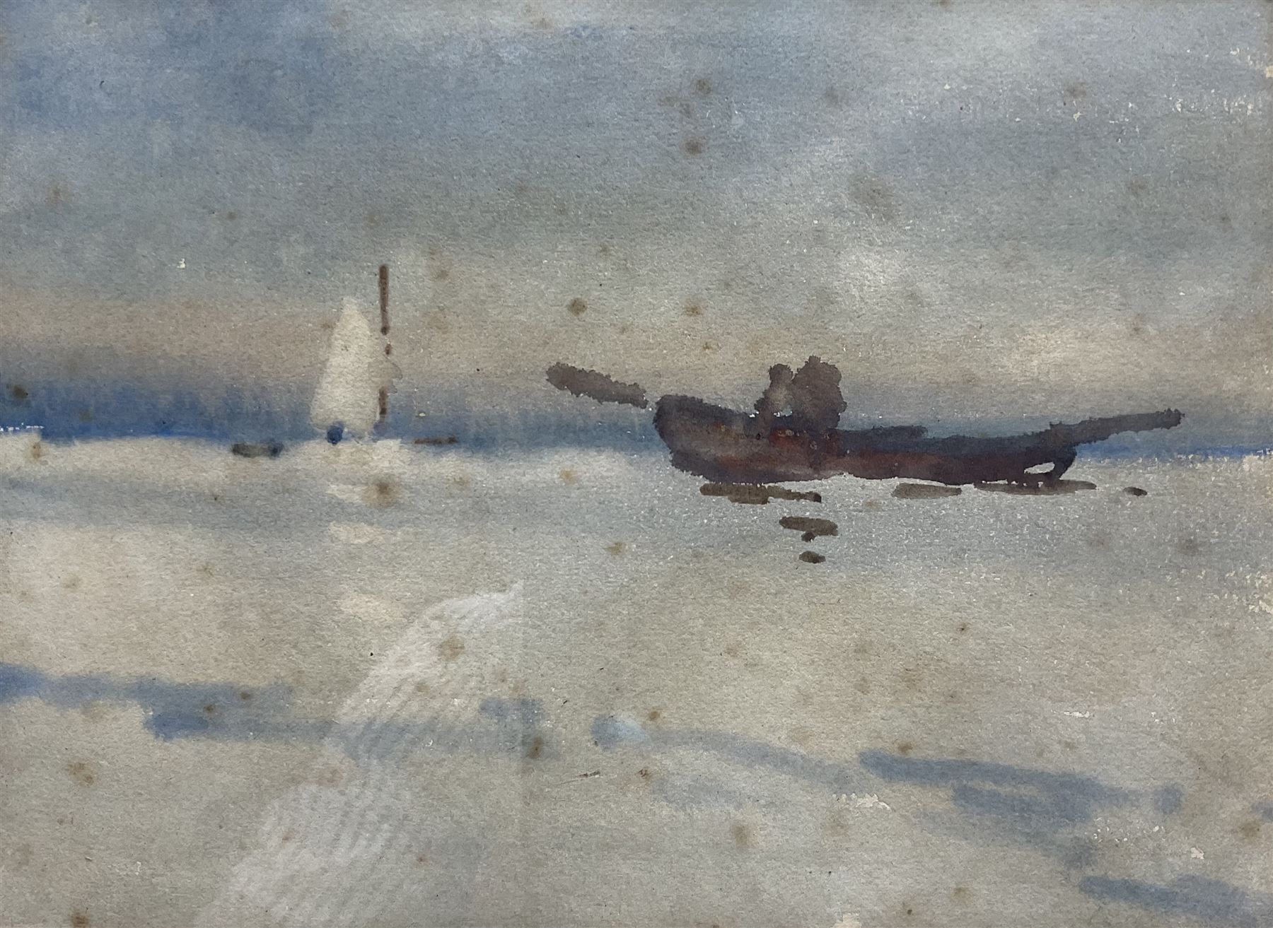 Joseph Richard Bagshawe (Staithes Group 1870-1909): Boats in Calm Waters, watercolour unsigned, authenticated by the artist's granddaughter Susie on label verso 15cm x 21cm