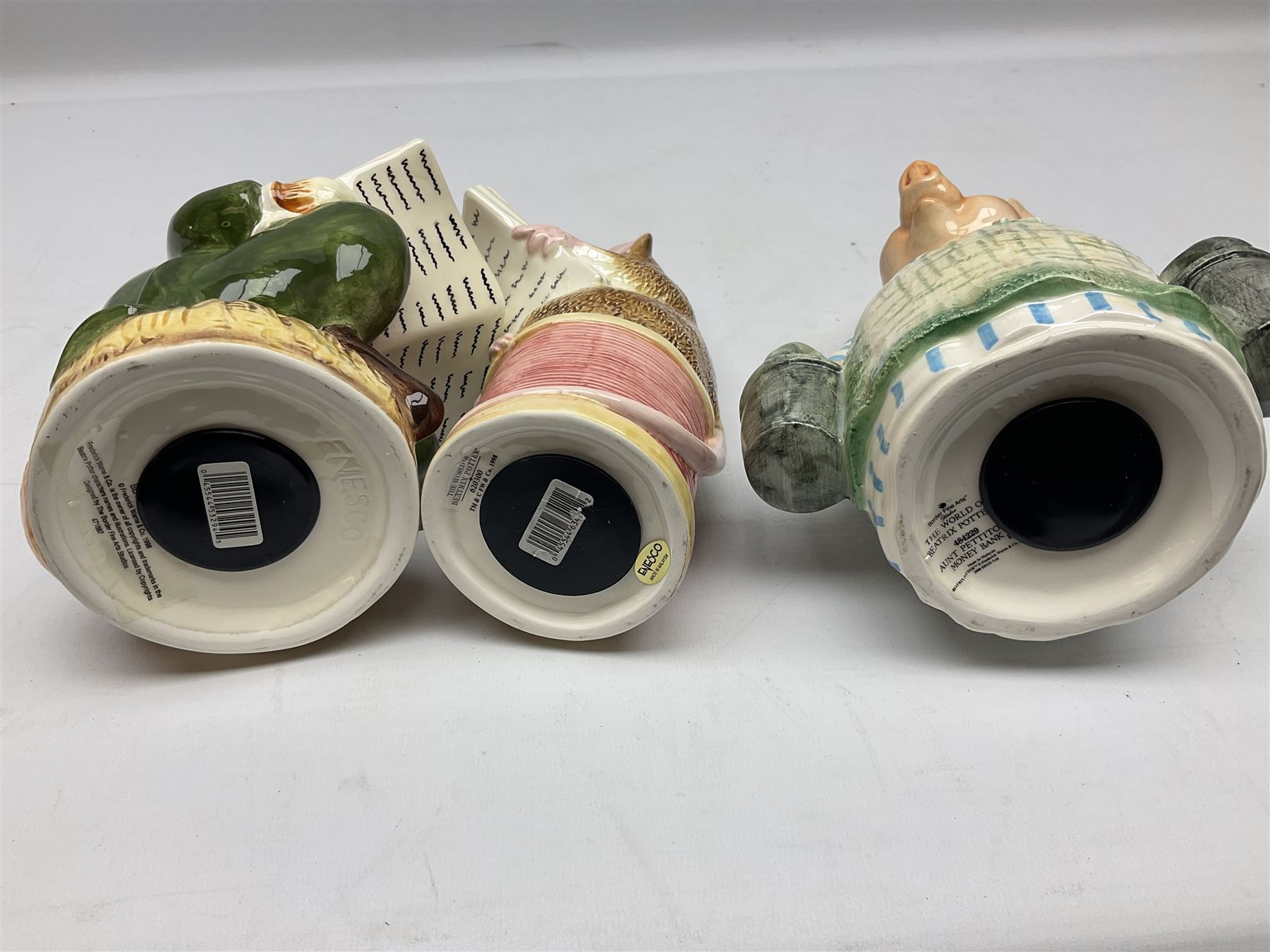 Nine Border Fine Arts and Enesco Beatrix Potter money boxes, to include Peter Rabbit, Benjamin Bunny, Mrs Tiggy-winkle, jemima puddle duck etc  