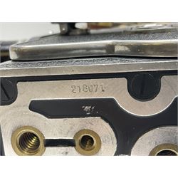 Paillard Bolex H8 RX4 cine camera body with turret for interchangeable lenses, serial no. 216071, with 'Macro Switar H8RX f1.4 36mm' lens, serial no.863406, 'Macro Switar H8RX f1.3 12.5mm' lens, serial no. 865770, 'Switar H8RX f1.6 5.5mm' lens, serial no. 937691 and RX fader, in fitted leather case