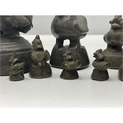 19th century graduating set of Burmese bronze opium weights, in the form of Hintha birds, tallest H11.5cm (8)