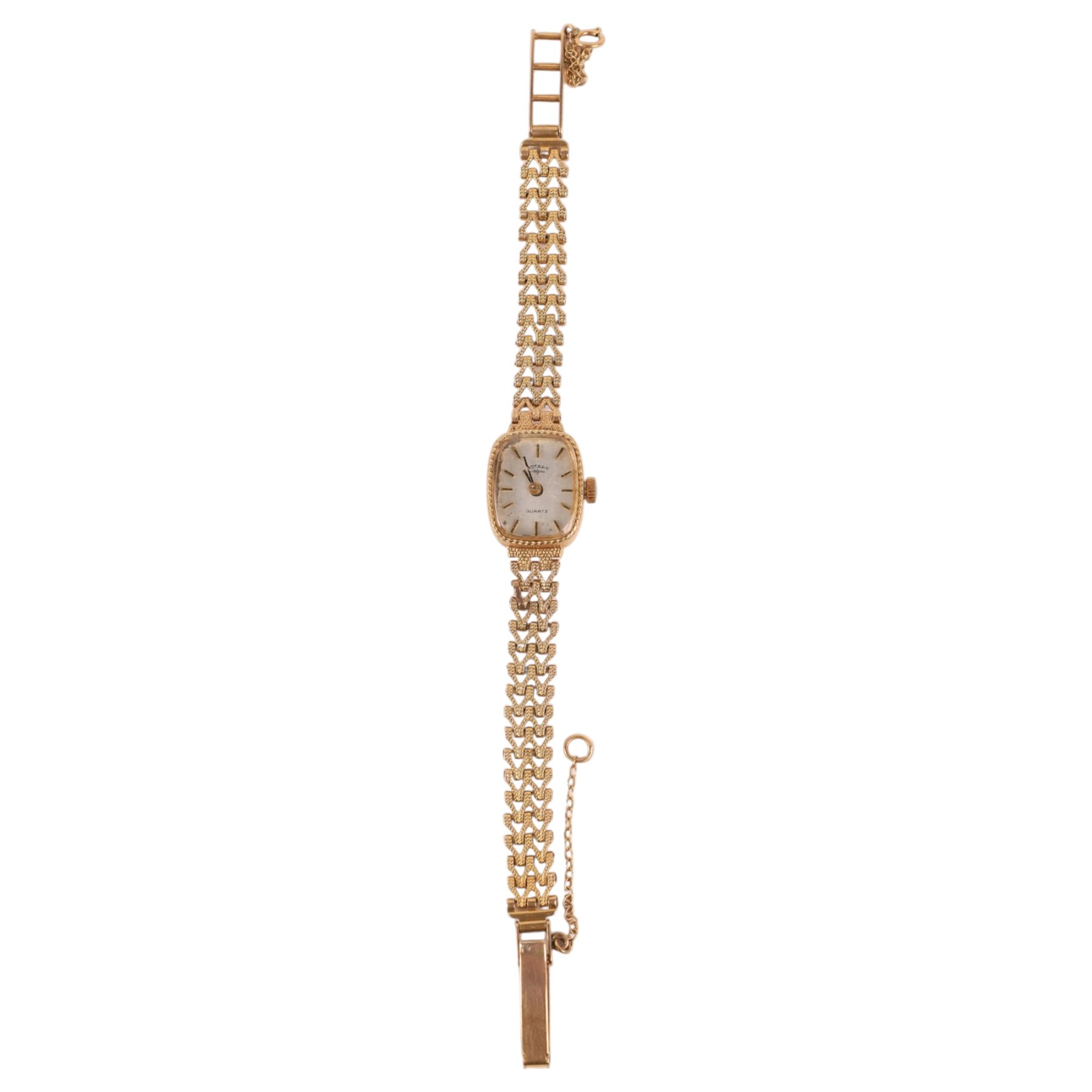 Rotary 9ct gold ladies quartz wristwatch, on 9ct gold bracelet, both hallmarked