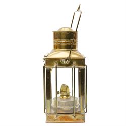  Brass hanging oil lamp, H48cm 