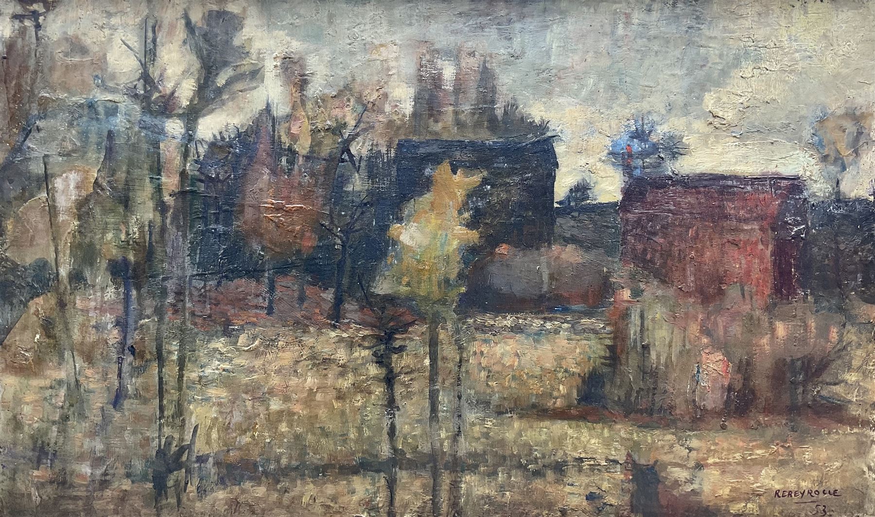 Paul Rebeyrolle (French 1926-2005): Abstract 'Landscape', oil on board signed and dated '53, 56cm x 91cm 
Provenance: exh. Marlborough Fine Art, London, February - March 1954 no.21, label verso