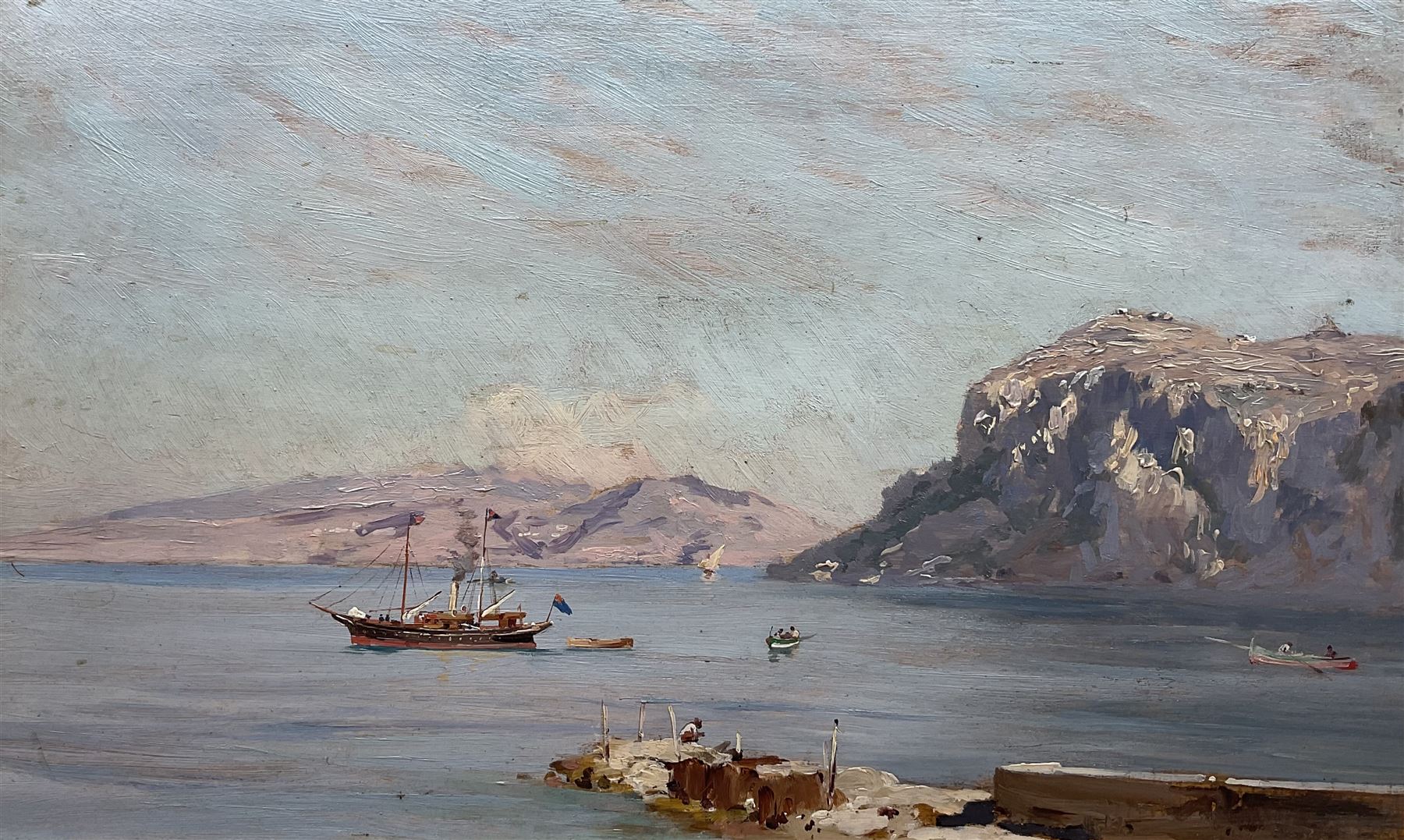 Bernardo Hay (British 1864-1931): Capri Seascape at Sunset, oil on board signed 20cm x 34cm 