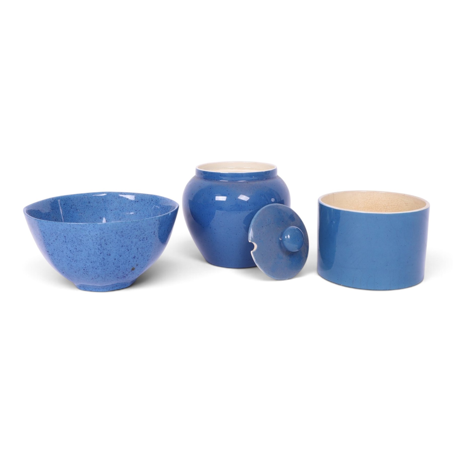 Moorcroft Powder Blue part coffee set, comprising coffee pot, two sucrier, jug, three coffee cans and saucers, together with a vase in the same colourway, together with Adderley tea set in a similar colour way