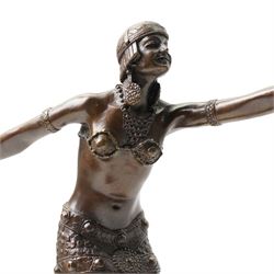 After Demetre Chiparus - Art Deco style bronze figure of a dancer on a stepped marble base and with foundry mark H49cm