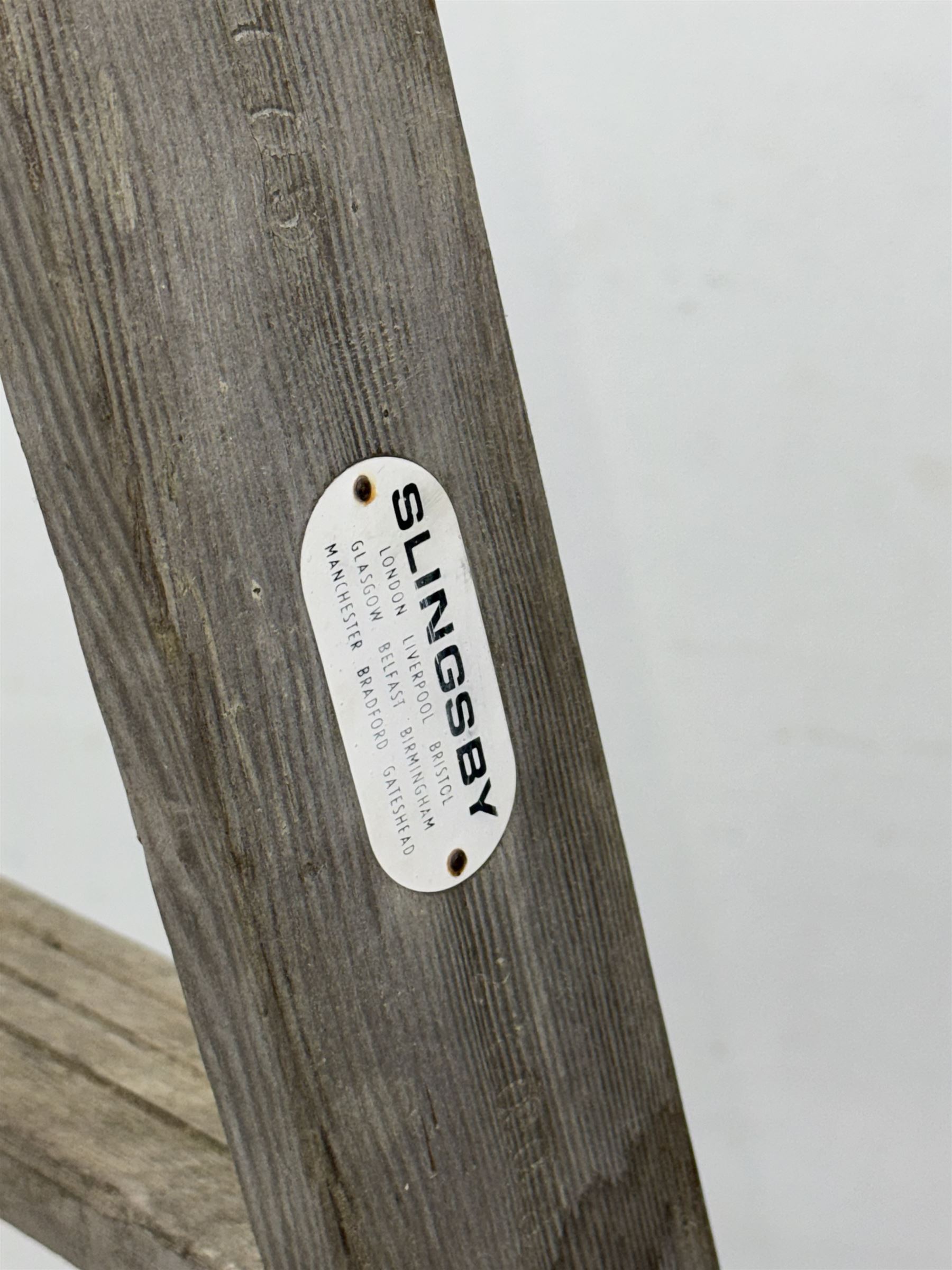 Slingsby - large pair of wooden ladders; G A Jones's - wooden steps; and a small wooden step ladder (3)