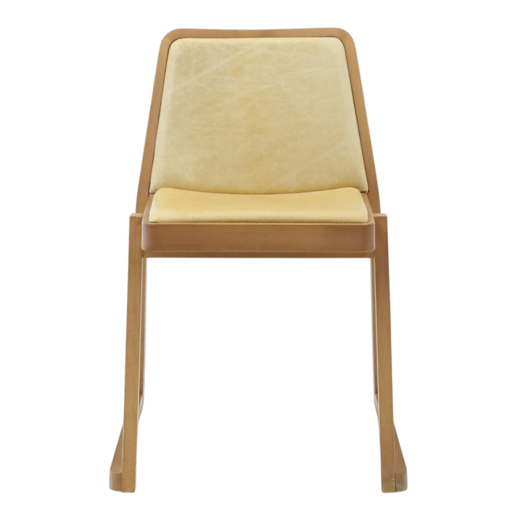 TrabÀ - Italian beech framed Roxanne chair, ochre leatherette seat, shaped beech frame