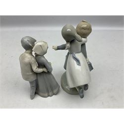 Three Nao figures comprising The Next Dance 1201 and Girls First Communion 0236, and young girl wearing a hat, together with two further Spanish style figures