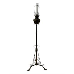 19th century brass floor standing oil lamp 