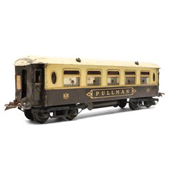 Hornby O gauge Parlour Car 'Grosvenor', a Hornby Pullman coach and a vintage Crumpsall biscuit tin in the form of a trunk