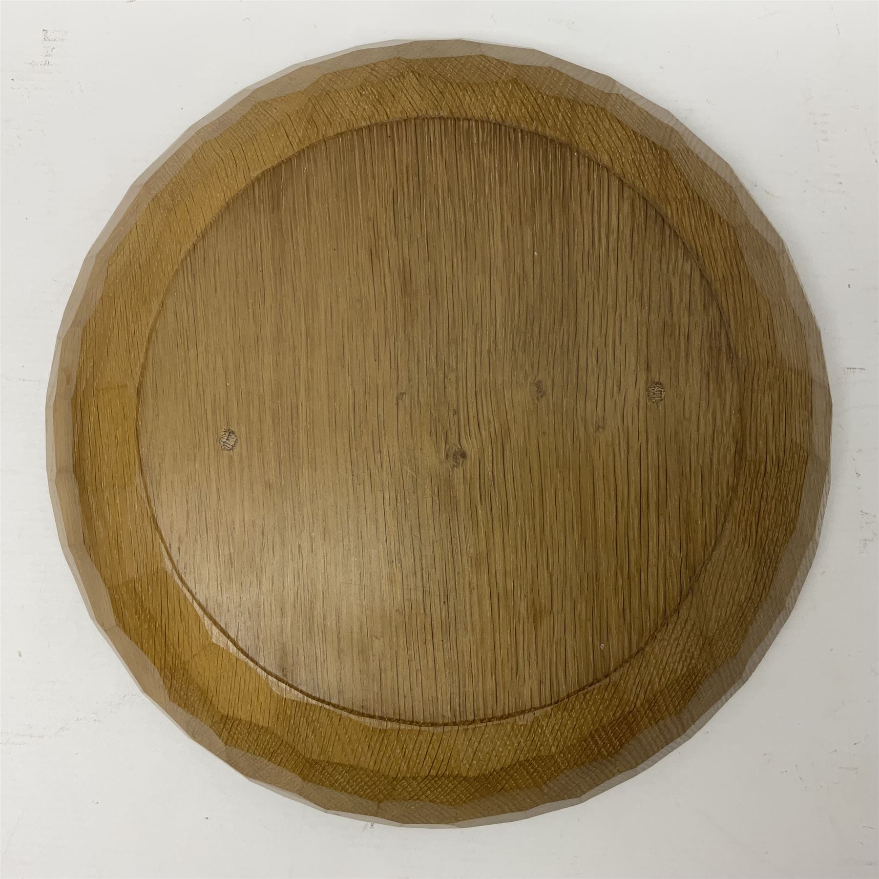Mouseman - tooled oak fruit bowl, carved with oversized mouse signature, by the workshop of Robert Thompson, Kilburn 
