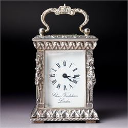 Chas Frodsham -  Miniature carriage clock with white dial and platform lever escapement in...