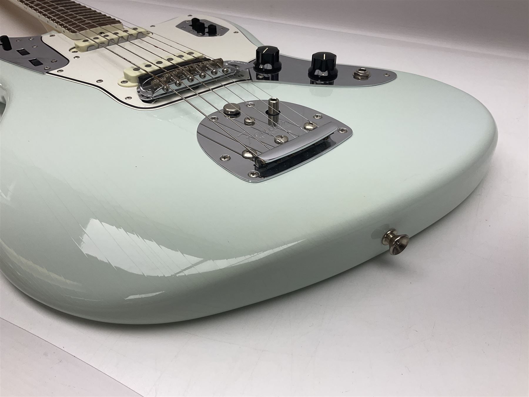 Fender Jaguar electric guitar, American Custom Shop vintage re-issue, probably in seafoam green, with tremolo arm, serial no.V1317106, L101cm; in American G&G Fender fitted hard case with paperwork