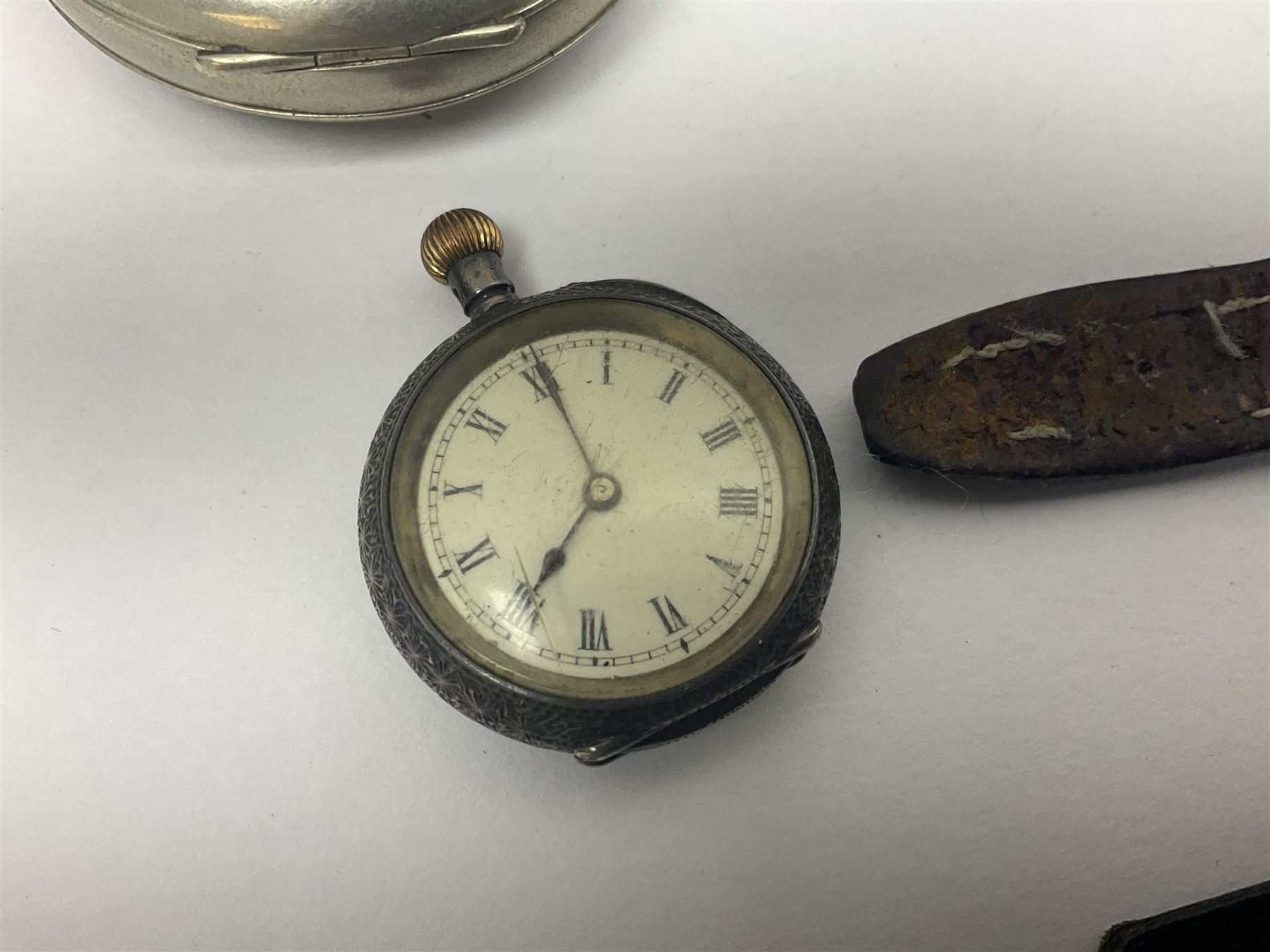 Scottish silver Ola Gorie arctic tern brooch and a matching pair of earrings, 9ct gold stud earrings, collection of costume jewellery, three wristwatches including Ingersoll and Rotary, a Freeman's Alright pocket watch and a continental silver fob watch stamped 935