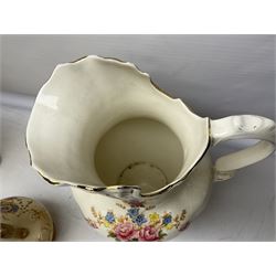 Fieldings Crown Devon Windsor pattern wash jug and bowl, together with two blush ivory ewers and other Victorian ceramics to include twin handled vase of flattened form and jug, tallest H36cm