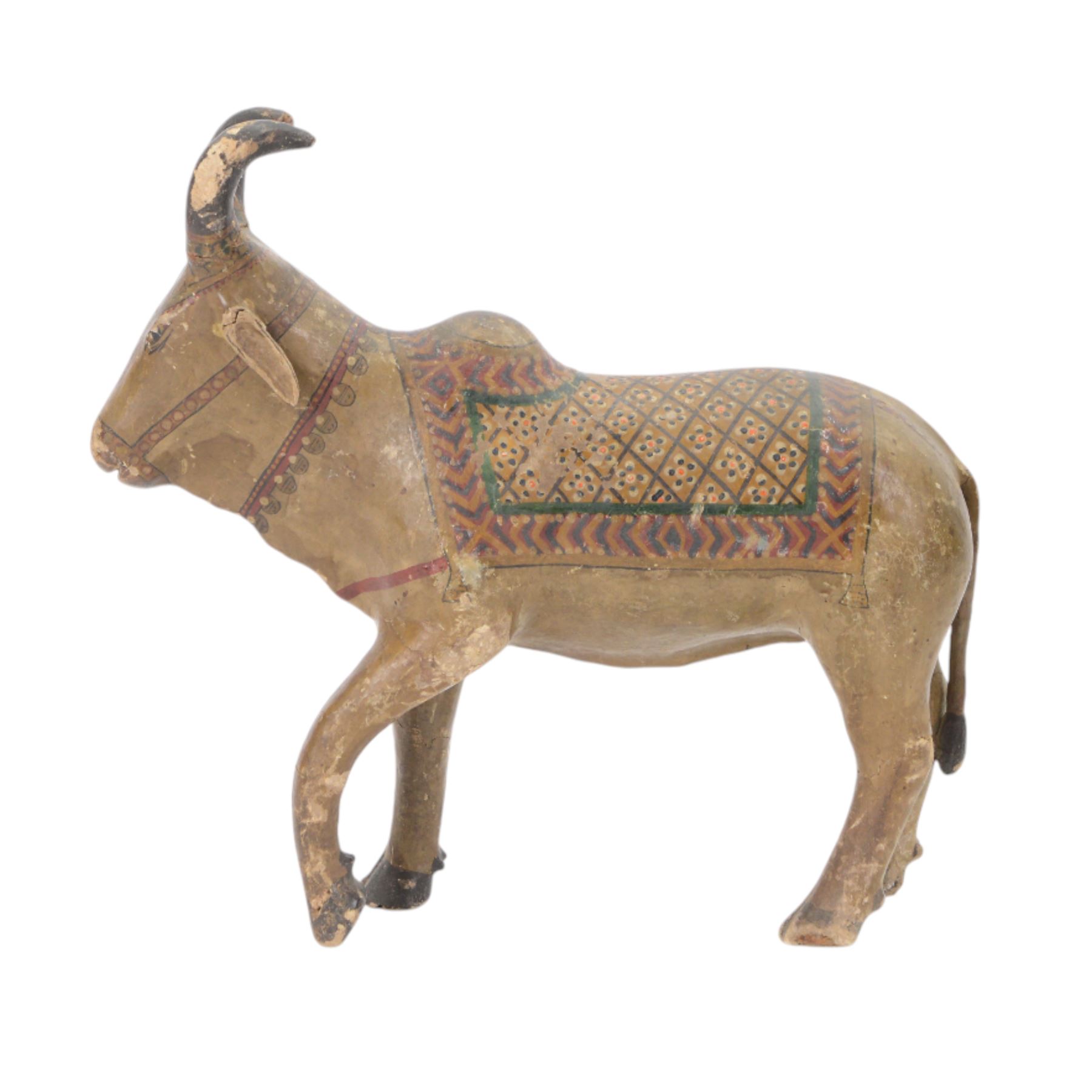 Pair of 19th century Indian hand painted Nandi bulls, H35cm
