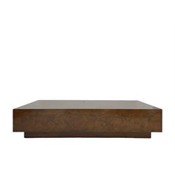 Ralph Lauren - Art Deco design walnut coffee or cocktail table, low rectangular box form raised on recessed plinth
