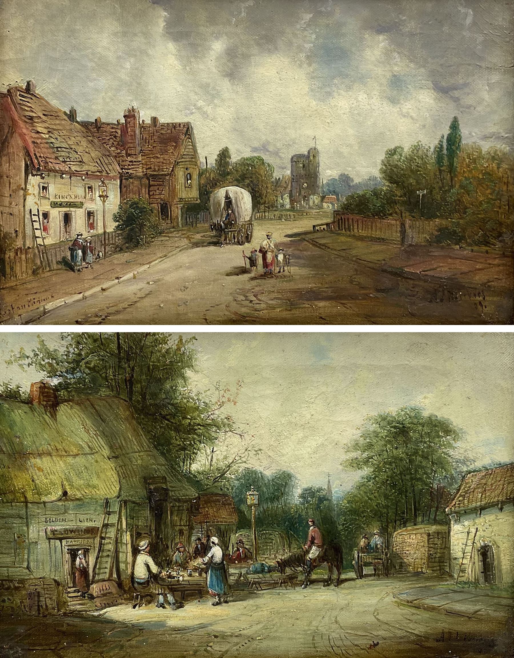 A J Vickers ?? (19th/20th century): Village Street Scenes, pair oils indistinctly signed and dated '09 one indistinctly titled 19cm x 29cm (2)