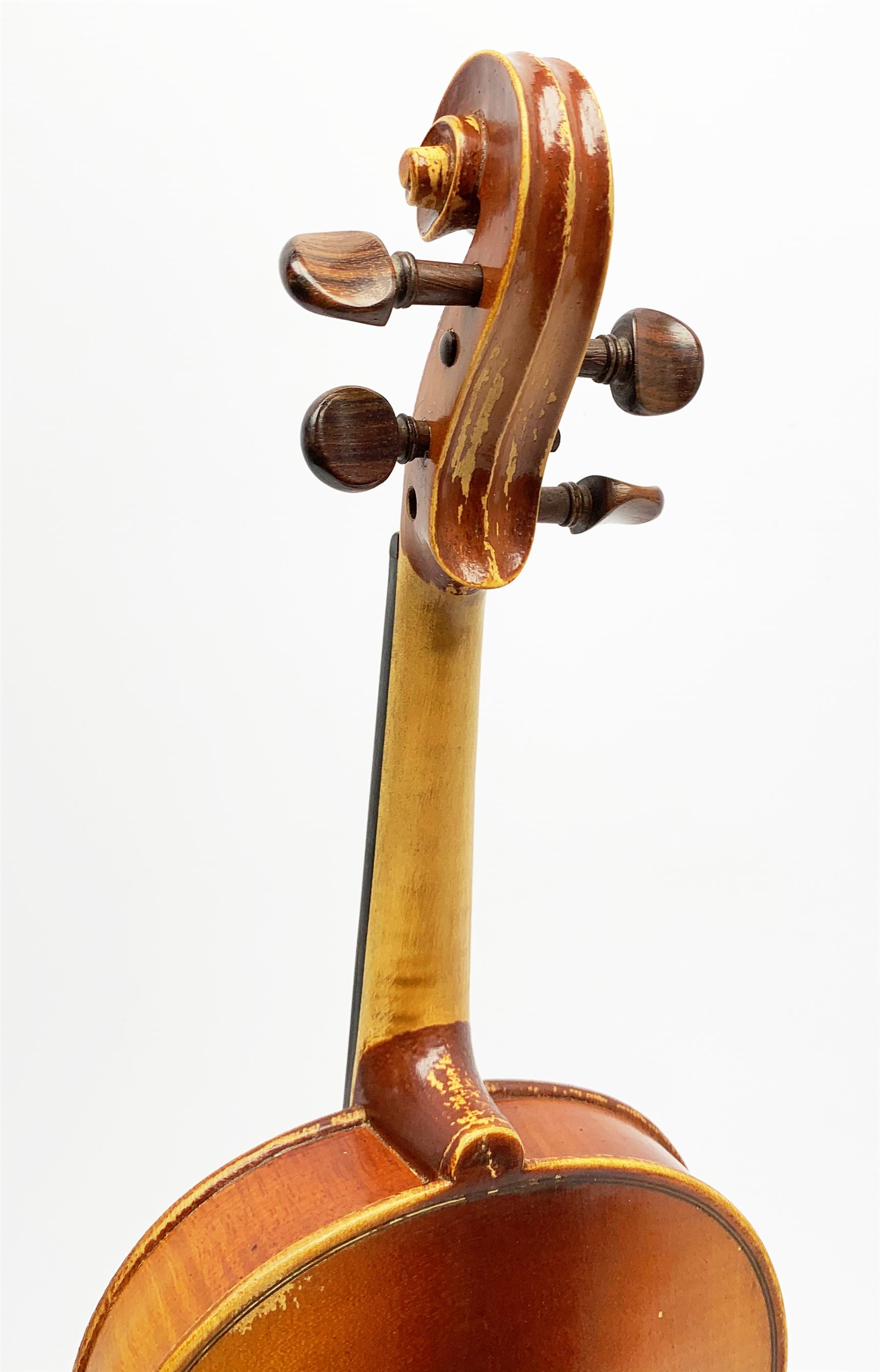  Maidstone School violin c1930 with 36cm two-piece maple back and spruce top, bears label 'The Maidstone School Orchestra Association 463 Oxford Street London Made in Czechoslovakia', L59cm overall, in carrying case  