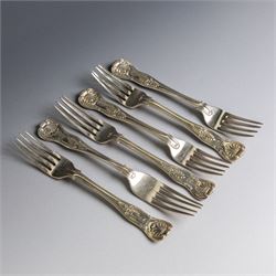 Set of six silver Kings pattern dessert forks, of varying date and maker, all hallmarked 