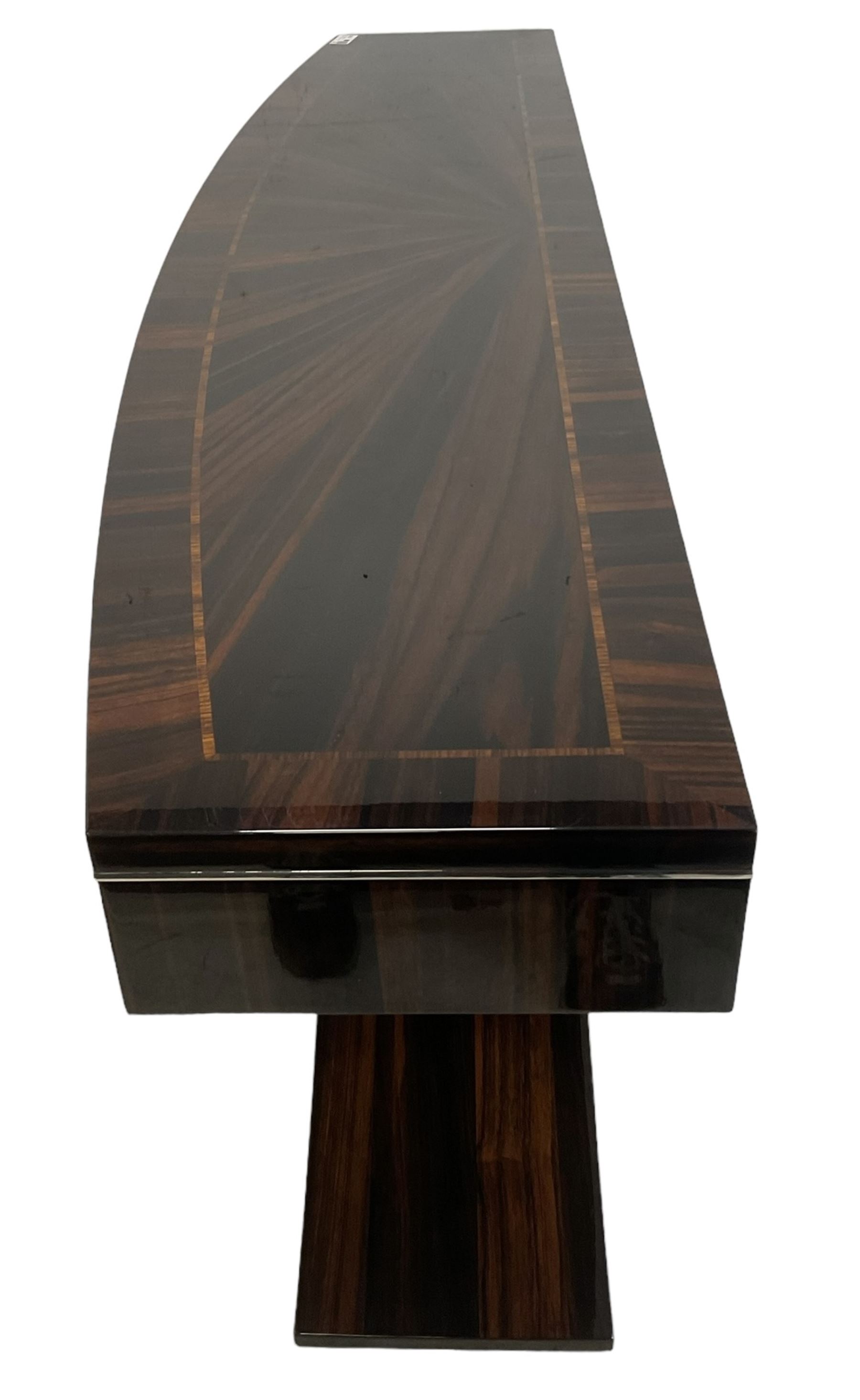 Giorgio Collection - Art Deco design macassar ebony 'Luna' console table, rectangular bow-front top with cross-banding and sun-burst veneer, fitted with single drawer, raised on a curved U-shaped base, retailed by Harrods