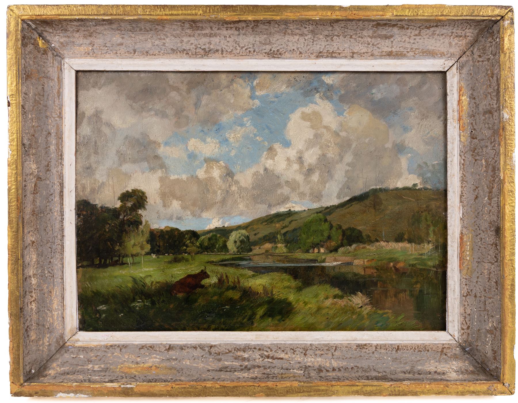 English School (19th Century): Cows Resting Beside the River, oil on board unsigned 31cm x 45cm 